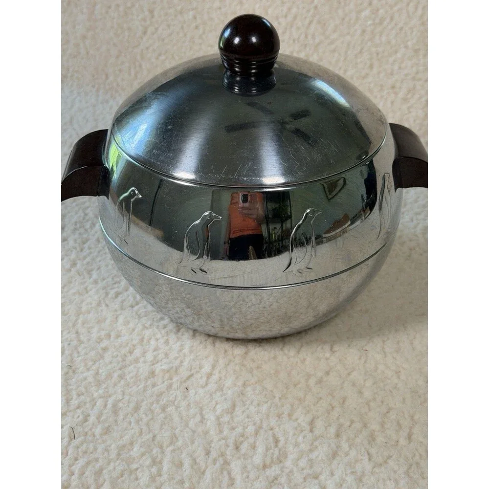 Vintage West Bend Penguin Chrome Hot/Cold Server Ice Bucket Bakelite Handles MCM